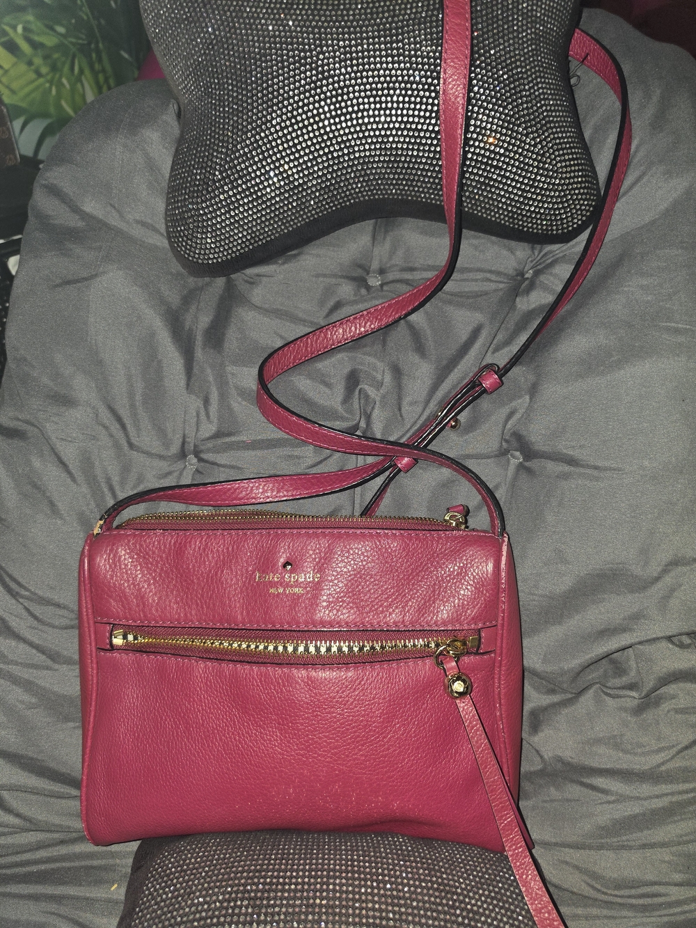 kate spade fuchsia leather crossbody with gold hardware